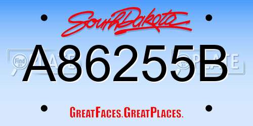 A86255B South Dakota License Plate