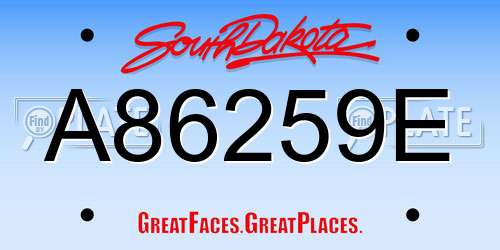 A86259E South Dakota License Plate