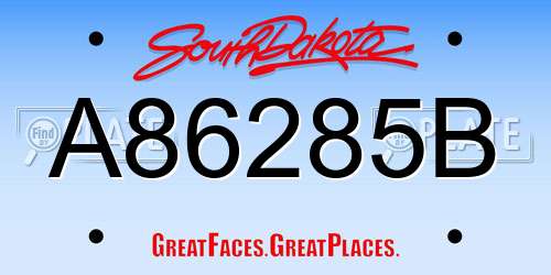 A86285B South Dakota License Plate