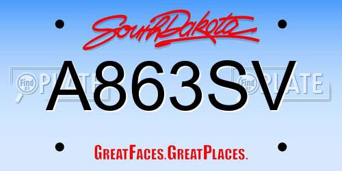 A863SV South Dakota License Plate