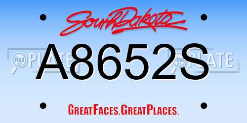 A8652S South Dakota License Plate
