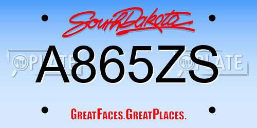 A865ZS South Dakota License Plate