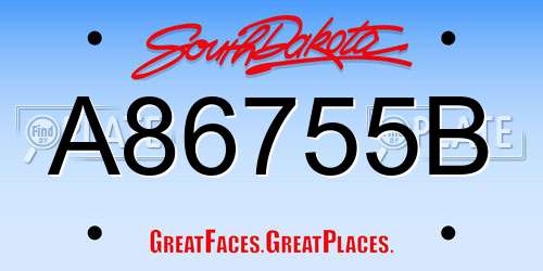 A86755B South Dakota License Plate