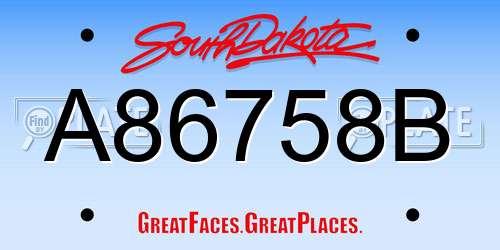 A86758B South Dakota License Plate