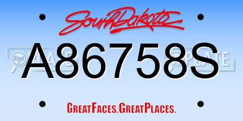 A86758S South Dakota License Plate