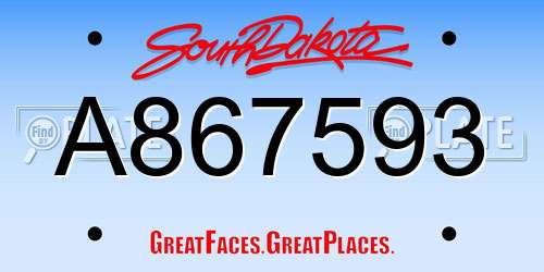 A867593 South Dakota License Plate