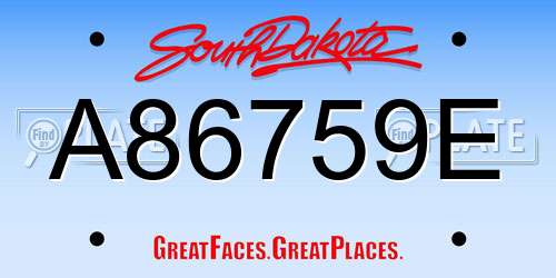 A86759E South Dakota License Plate