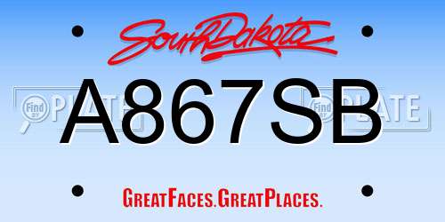 A867SB South Dakota License Plate