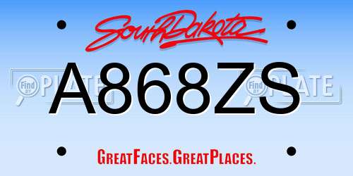 A868ZS South Dakota License Plate