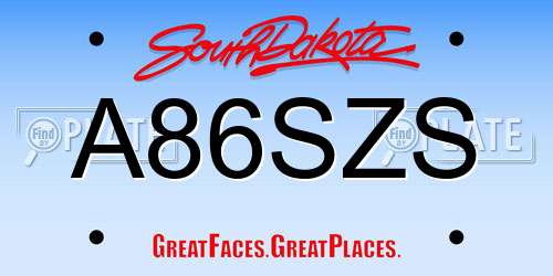 A86SZS South Dakota License Plate