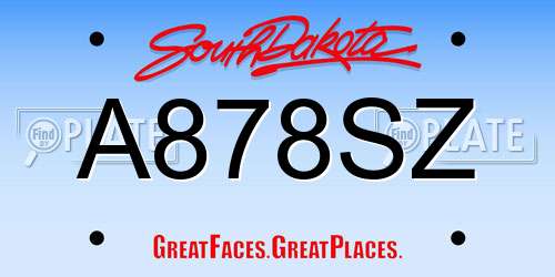A878SZ South Dakota License Plate