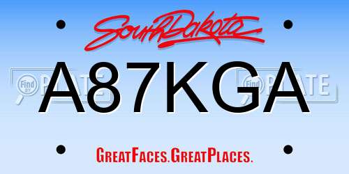 A87KGA South Dakota License Plate