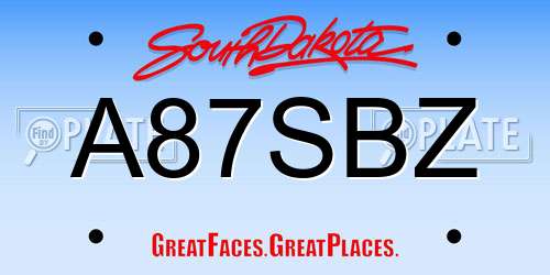 A87SBZ South Dakota License Plate