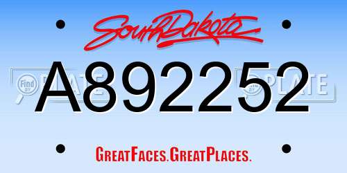 A892252 South Dakota License Plate