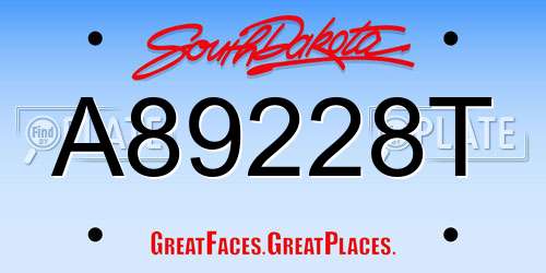 A89228T South Dakota License Plate