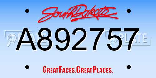A892757 South Dakota License Plate