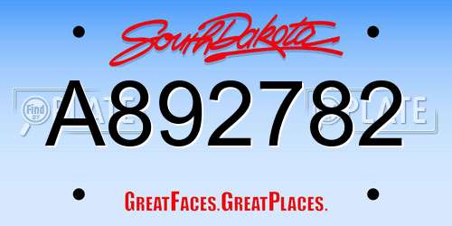 A892782 South Dakota License Plate