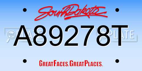 A89278T South Dakota License Plate