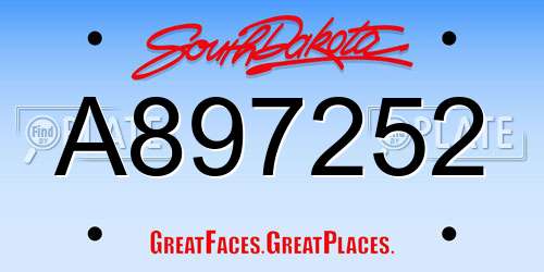 A897252 South Dakota License Plate