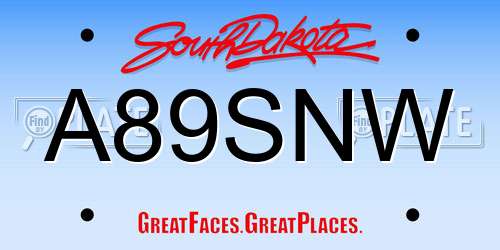 A89SNW South Dakota License Plate