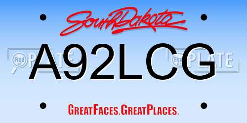 A92LCG South Dakota License Plate