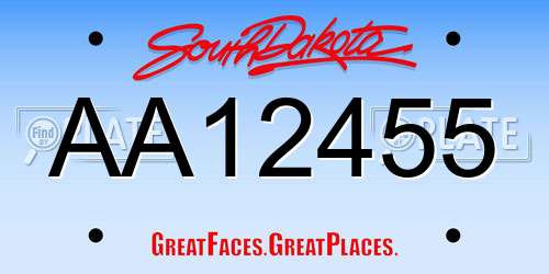 AA12455 South Dakota License Plate