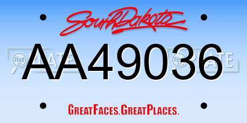 AA49036 South Dakota License Plate