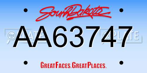 AA63747 South Dakota License Plate