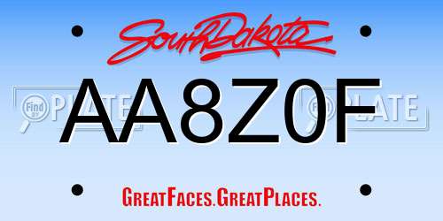 AA8Z0F South Dakota License Plate