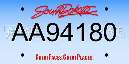 AA94180 South Dakota License Plate
