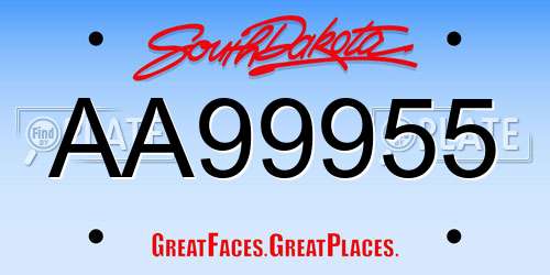 AA99955 South Dakota License Plate