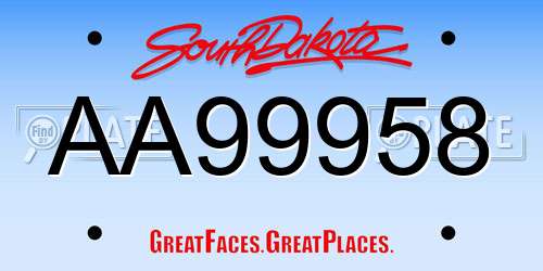 AA99958 South Dakota License Plate