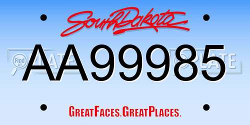 AA99985 South Dakota License Plate