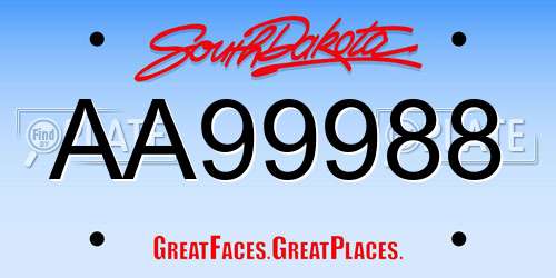 AA99988 South Dakota License Plate