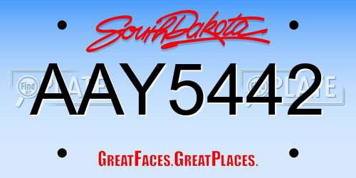 AAY5442 South Dakota License Plate