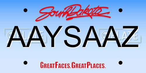 AAYSAAZ South Dakota License Plate