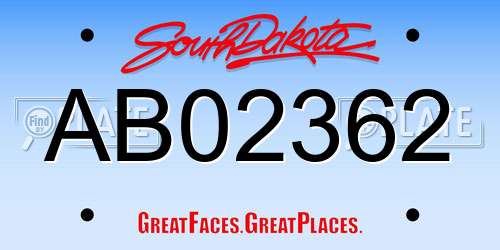 AB02362 South Dakota License Plate