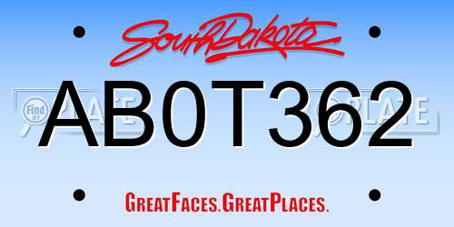 AB0T362 South Dakota License Plate