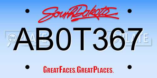 AB0T367 South Dakota License Plate