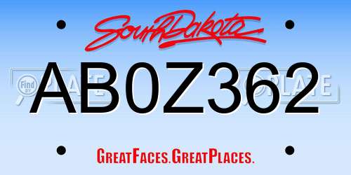 AB0Z362 South Dakota License Plate