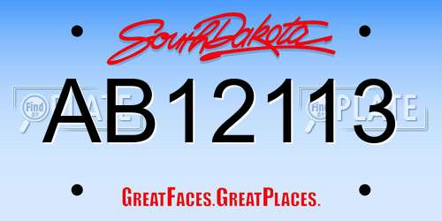 AB12113 South Dakota License Plate
