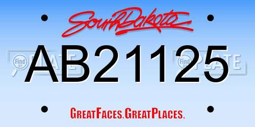 AB21125 South Dakota License Plate