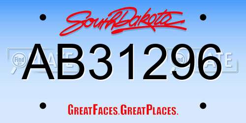 AB31296 South Dakota License Plate