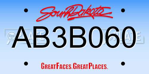 AB3B060 South Dakota License Plate