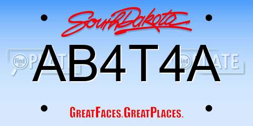 AB4T4A South Dakota License Plate