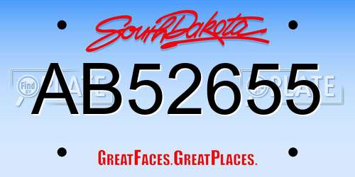 AB52655 South Dakota License Plate