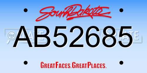 AB52685 South Dakota License Plate