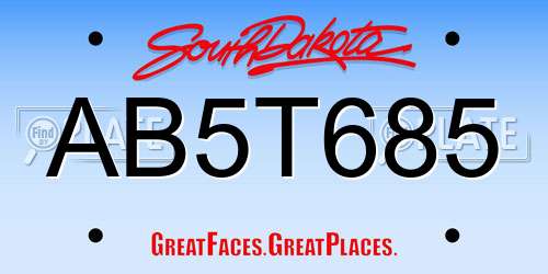 AB5T685 South Dakota License Plate