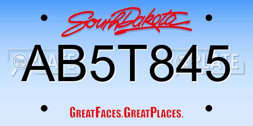 AB5T845 South Dakota License Plate