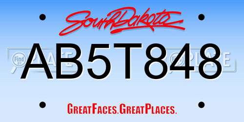 AB5T848 South Dakota License Plate